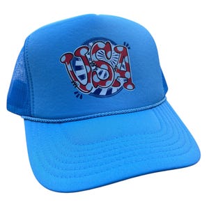 USA on Light Blue Foam Front Trucker Hat 4th of July, America, USA Baseball Hat