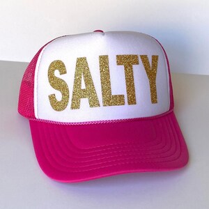 SALTY Hot Pink Gold Glitter Trucker Hat