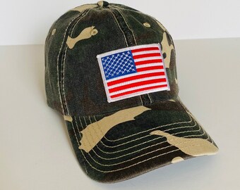 American Flag Patch Camo Unstructured Dad Hat Cap, Adult One size Fits Most, 4th of July Baseball Hat