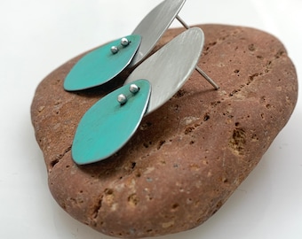 sterling and vintage tin - little turquoise earrings