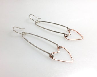 copper heart earrings