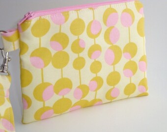 Zippered Wristlet with Detachable Wrist Strap-Yellow and Pink