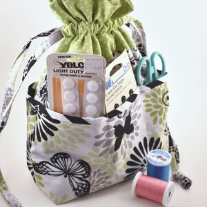 Drawstring Bag with Outside Pockets, Makeup Bag, Yarn Bag image 1