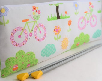 Zippered Knitting Needle Pouch-Bicycles and Trees Fabric