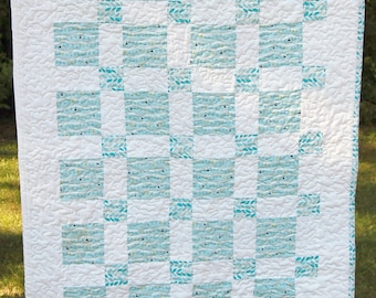 Handmade Baby Quilt- Blue and White Fabric