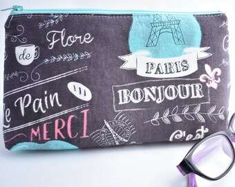 Flat Bottomed Zippered Pouch- Parisian Fabric