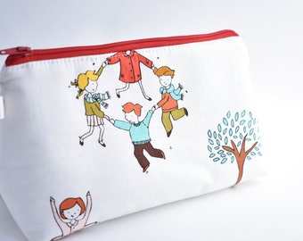 Flat Bottomed Zippered Pouch- Kids and Trees