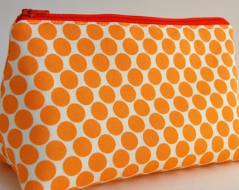 Flat Bottomed Pouch/Make Up Bag- Amy Butler Fabric in Orange