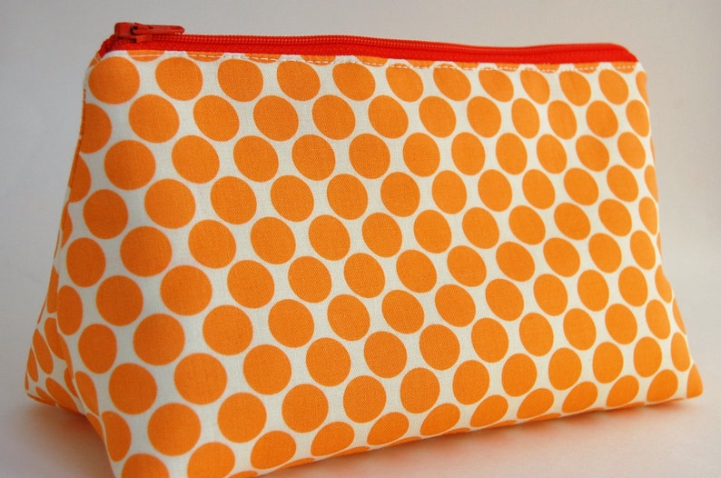 Flat Bottomed Pouch/Make Up Bag Amy Butler Fabric in Orange image 1