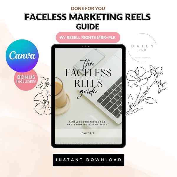 Faceless Marketing Reels Guide, Faceless Ebook with MRR & PLR, Master Resell Rights, Done for You Digital Marketing Template, Passive Income