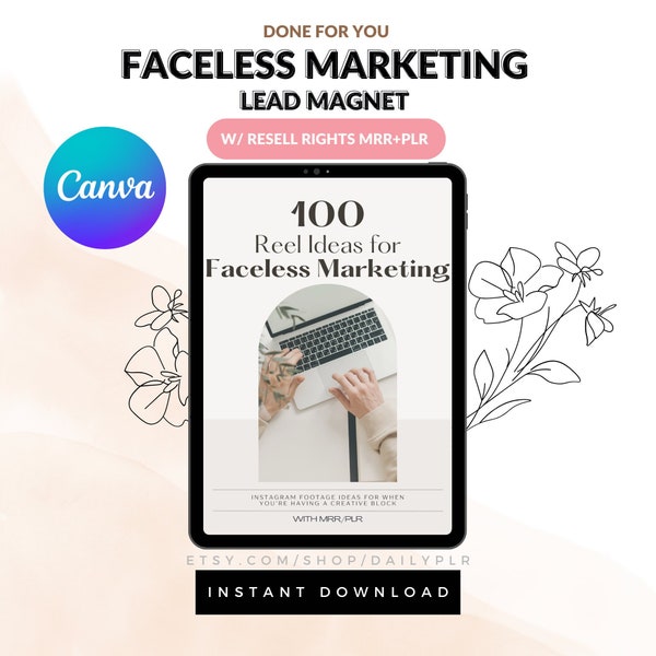 Faceless Digital Marketing Guide, Reel Ideas for Faceless Marketing, DFY Lead Magnet, MRR, PLR, Master Resell Rights, Done For You Guide