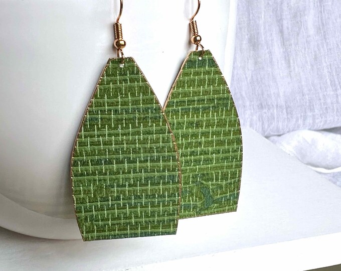 Emerald Green Faux Grasscloth Wallpaper Earrings