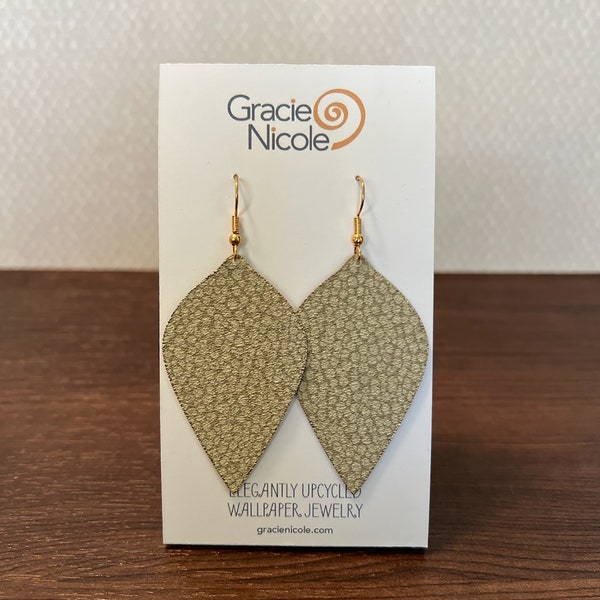 Sage Green Wallpaper Earrings, Sustainable Jewelry, Handmade, Lightweight Earrings