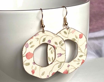Sweet Floral Wallpaper Earrings with Pink and Purple Rose Buds
