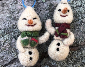 Merry Snowman Ornament OOAK Needle Felted
