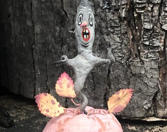 Spun Cotton Ghost in Pumpkin Sculpture