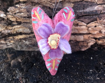 Spun Cotton Folky Heart Ornament