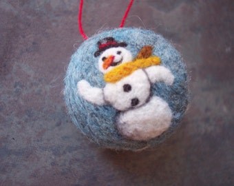 Snowman Ornament OOAK Needle Felted