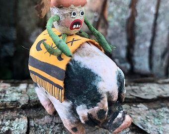 Pig with Acorn Rider Spun Cotton Decoration