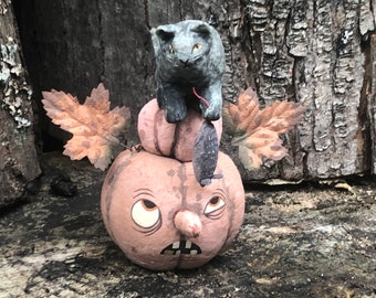 Spun Cotton Cat on Jack O Lantern