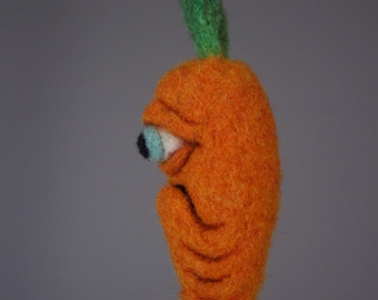 Sad Cyclops Carrot Ornament OOAK Needle Felted