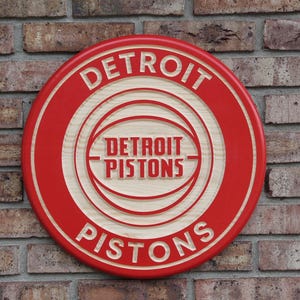Detroit Pistons basketball carved wood hanging sign, Wall Art