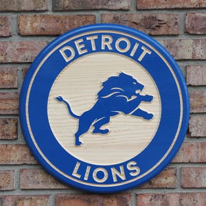 Detroit Lions football carved wood hanging sign, Wall Art