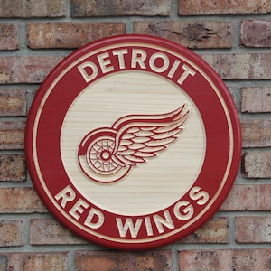 Detroit Red Wings hockey carved wood hanging sign, Wall Art