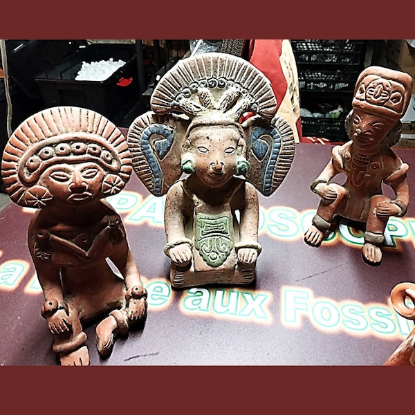 Figurines MEXICAINES 5 Statuettes PRECOLOMBIENNES terre cuite. Répliques vintages de figurines primitives Inca Maya Aztèque Artisanat tribal