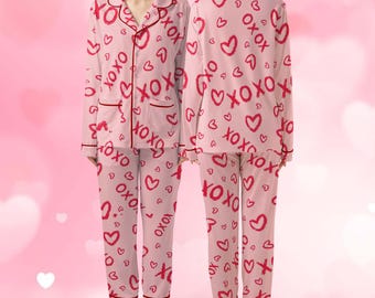 Cute Couple  Valentine Pajamas Set, Couple  Lover Pajama, Valentine Day Pajamas, Valentine XOXO Gift, Gift For Him,Her,Valentine Pajamas Set