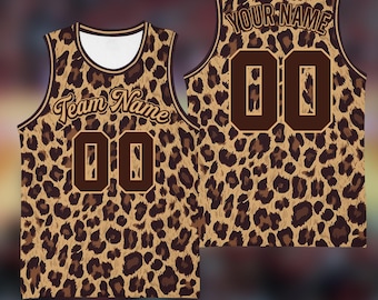 Custom Leopard Basketball Jersey, Personalized Team Name Jersey, Custom Name Number Sports Shirt, Animal Print Jersey Gift
