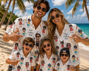 Personalized Family Hawaiian Shirt, Custom Face Kids Shirt, Dad Mom Matching Outfit, Funny BBQ Shirt, Beach Vacation Gift
