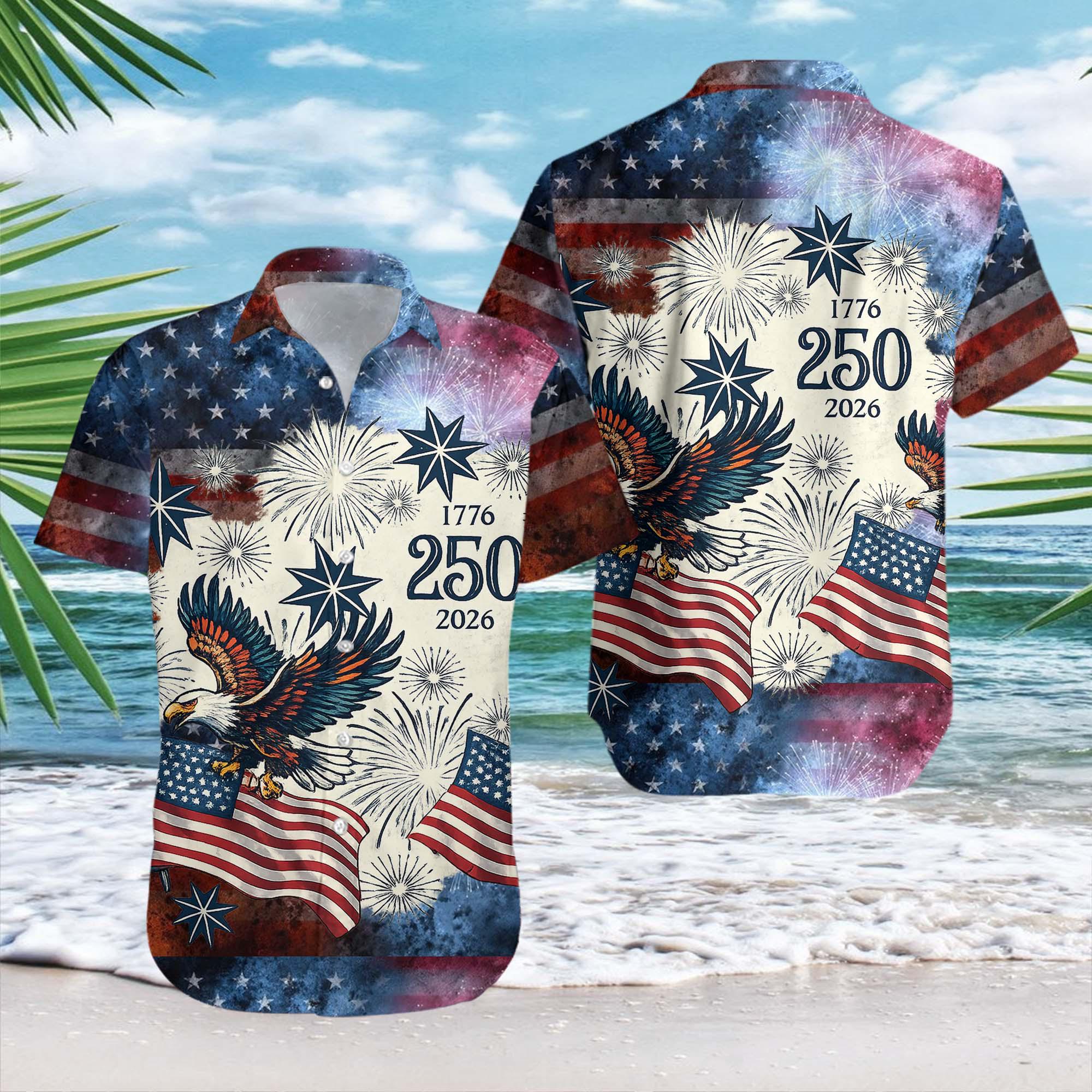 Discover USA 250 Anniversary Eagle 1776-2026 Hawaii Shirt, America 250 Button Shirt, Patriotic Eagle, 250 Years Of Freedom