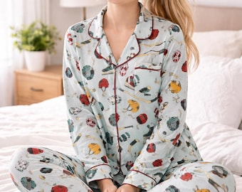 Roze hockeypyjama voor dames, leuke sportnachtkleding, pyjama met korte mouwen met knopen, gezellig cadeau voor meisjes, loungeset
