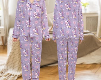 Cute Unicorn Pajama Set for Women, Pastel Purple Sleepwear, Kawaii Unicorn PJs, Cozy Nightwear Gift for Her, Soft Lounge Set