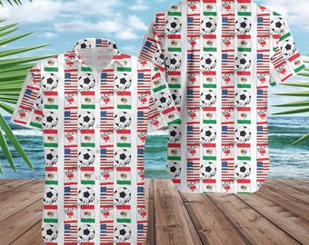 Camisa hawaiana del Mundial de Fútbol 2026, camisa con la bandera de México, EE. UU. y Canadá, camisa de botones para aficionados al fútbol, regalo ideal para parejas en vacaciones.