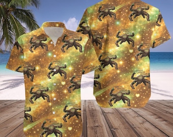 Hawaiiaans Rocky Alien-shirt, grappig zomershirt in bigfoot-stijl, Galaxy-patroon dichtgeknoopt, shirt strandfeestvakantie voor heren