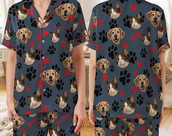 Custom Photo Pet Pajama Shorts, Personalized Photo Trousers, Customized Pajama Set For Men Women,Personalized Short Sleeve Family Pajama Set