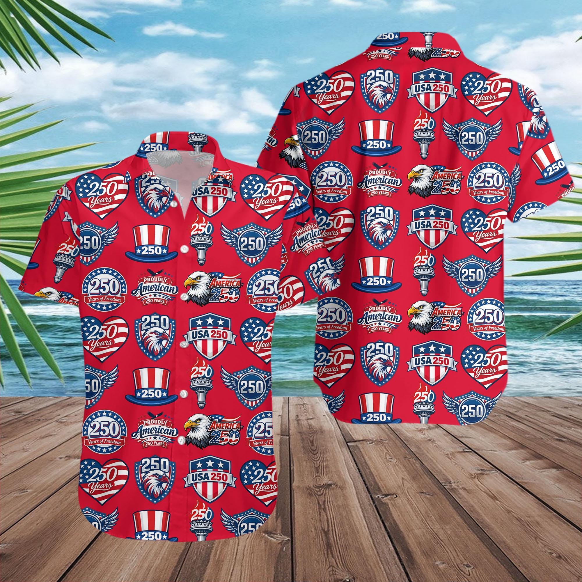 Discover 250th America Hawaiian Shirt, USA 250 Anniversary Eagle 1776-2026 Hawaii Shirt, Patriotic Eagle, 250 Years Of Freedom
