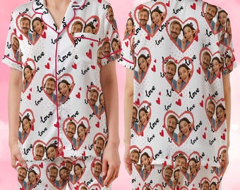 Custom Face Pajama Shorts, Personalized Photo Trousers, Customized Pajama Set For Men Women,Personalized Short Sleeve Family Pajama Set