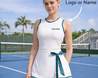 Custom Tennis Dress Women, Personalized Tie Front Sport Dress, Athletic Sleeveless Dress, Custom Name Outfit, Tennis Golf Outfit