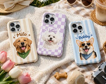 Aangepaste telefoonhoesje huisdierfoto, gepersonaliseerd iPhone-hoesje hond kat, schattige telefoonhoesje huisdierliefhebber, cadeau voor hond moeder kat moeder