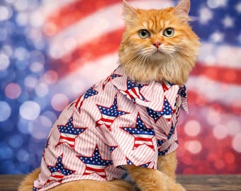 Patriotic Pet Shirt, 4th of July Dog Cat Outfit, American Flag Star Stripes Pet Clothes, Independence Day Puppy Apparel Gift