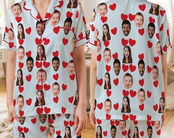 Custom Face Pajama Shorts, Personalized Photo Trousers, Customized Pajama Set For Men Women,Personalized Short Sleeve Family Pajama Set