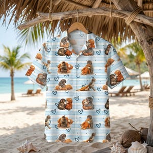 Cute Monkey Hawaiian Shirt, Couple Matching Beach Shirt, Funny Animal Summer Vacation Button Up Shirt, Tropical Gift