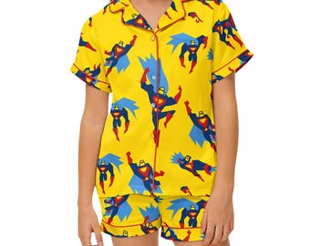 Custom Spider Man geïnspireerd satijnen pyjama voor kinderen, gepersonaliseerde superheld pyjama voor jongens meisje gezellig cadeau kindercadeau, superheld nachtkleding