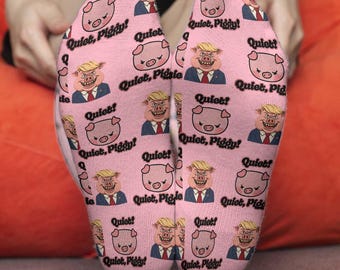 Grappige stille spaarsokken cadeau, stille spaarvarken politieke cartoon sokken, troef sokken, grappig kerstcadeau, stille spaarvarken sokken