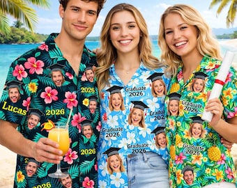 Custom Graduation Hawaiian Shirt, Personalized Photo Aloha Shirt, Couple Shirts, Beach Gift, Class of 2026 Gift, Graduation Gift Shirt