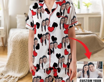 Custom Short Pajamas with Face and Name, Customized Pajama Set For Men Women,Personalized Short Sleeve Family Pajama, Birthday, Party Gifts