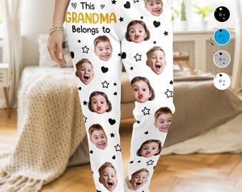 Custom Photo Pajama Pants - Personalized Christmas Birthday Gifts For Grandpa, Grandma ,Christmas Gifts for Grandma,PAPA Daddy Belongs To